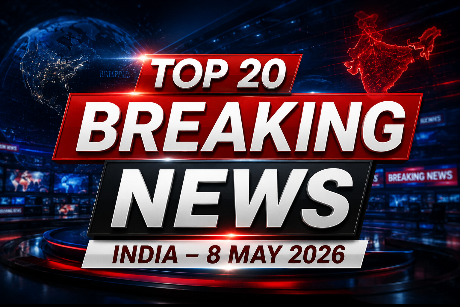 Top 20 Breaking News Headlines in India 8 May 2026